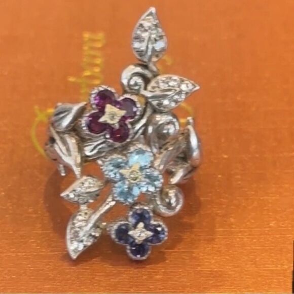 BARBARA BIXBY RING LOTUS FLOWER STATEMENT STERLING 925 RHODOLITE GEMS 7.5 EUC - Picture 11 of 16